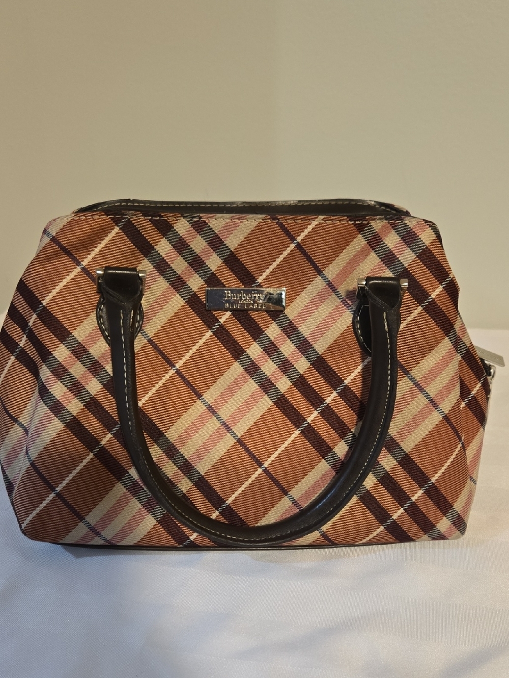 Rose Plaid Top-Handle Satchel with Black Trim